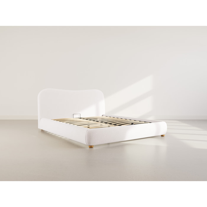Hugo - lit coffre - 160x200 cm - en tissu bouclette - Beige