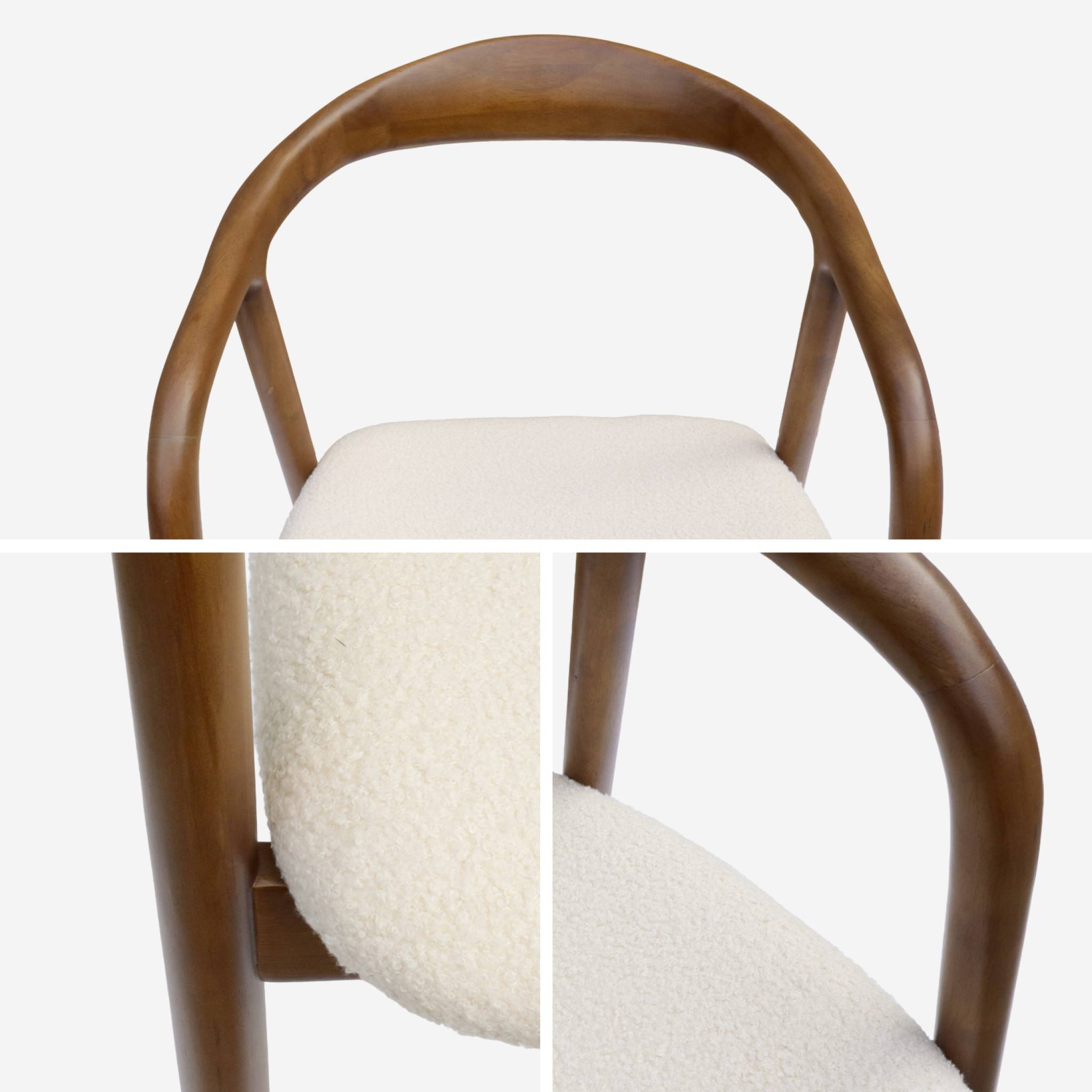 Lot de 2 fauteuils structure bois d'hévéa. assise bouclette teinte noyer vintage. L 55 x P 57 x H 79cm
