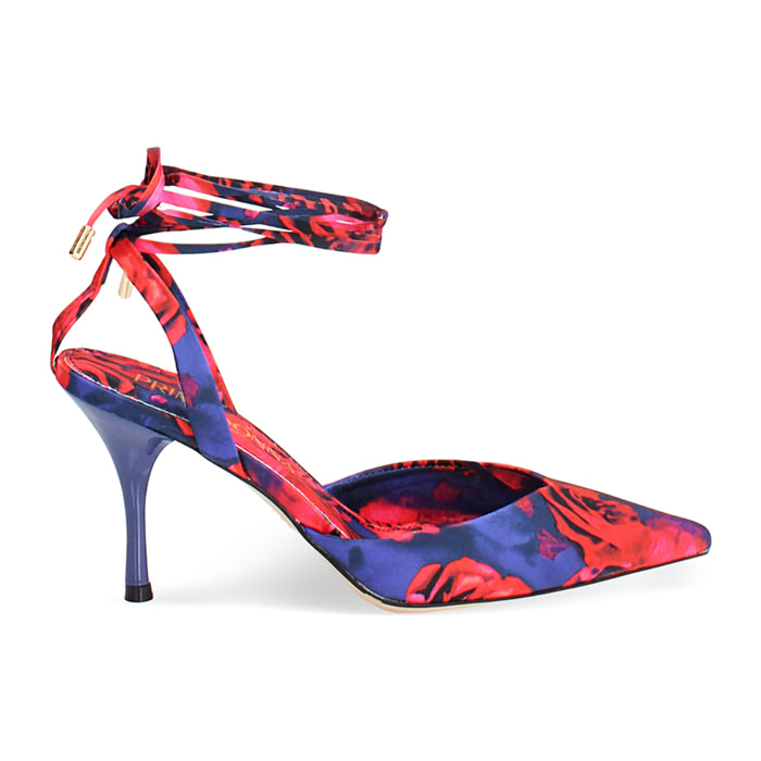 Décolleté slingback blu-rosso tacco 8,5 cm