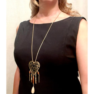 Collar largo Corazón Pendant perlas y cristal plata 10µ