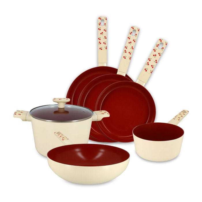 Batterie de cuisine 6 pièces en aluminium et motif cerise rouge CERISE