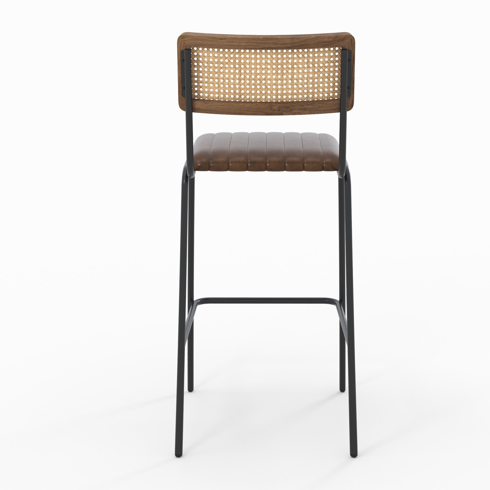 Lot de 2 chaises de bar 76 cm en cannage et cuir marron - Arsène