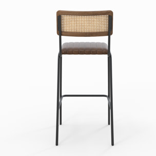 Lot de 2 chaises de bar 76 cm en cannage et cuir marron - Arsène