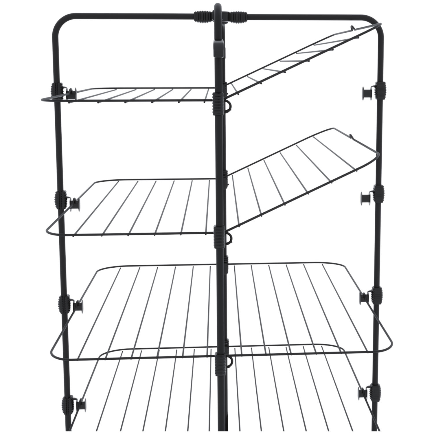 Stendibiancheria Da Pavimento Con Rotelle Stendino A Torre Verticale In Acciaio 4 Ripiani 2 Appendi Grucce Pieghevole 168.5x71x71 Cm Nero Opaco
