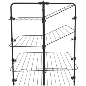Stendibiancheria Da Pavimento Con Rotelle Stendino A Torre Verticale In Acciaio 4 Ripiani 2 Appendi Grucce Pieghevole 168.5x71x71 Cm Nero Opaco