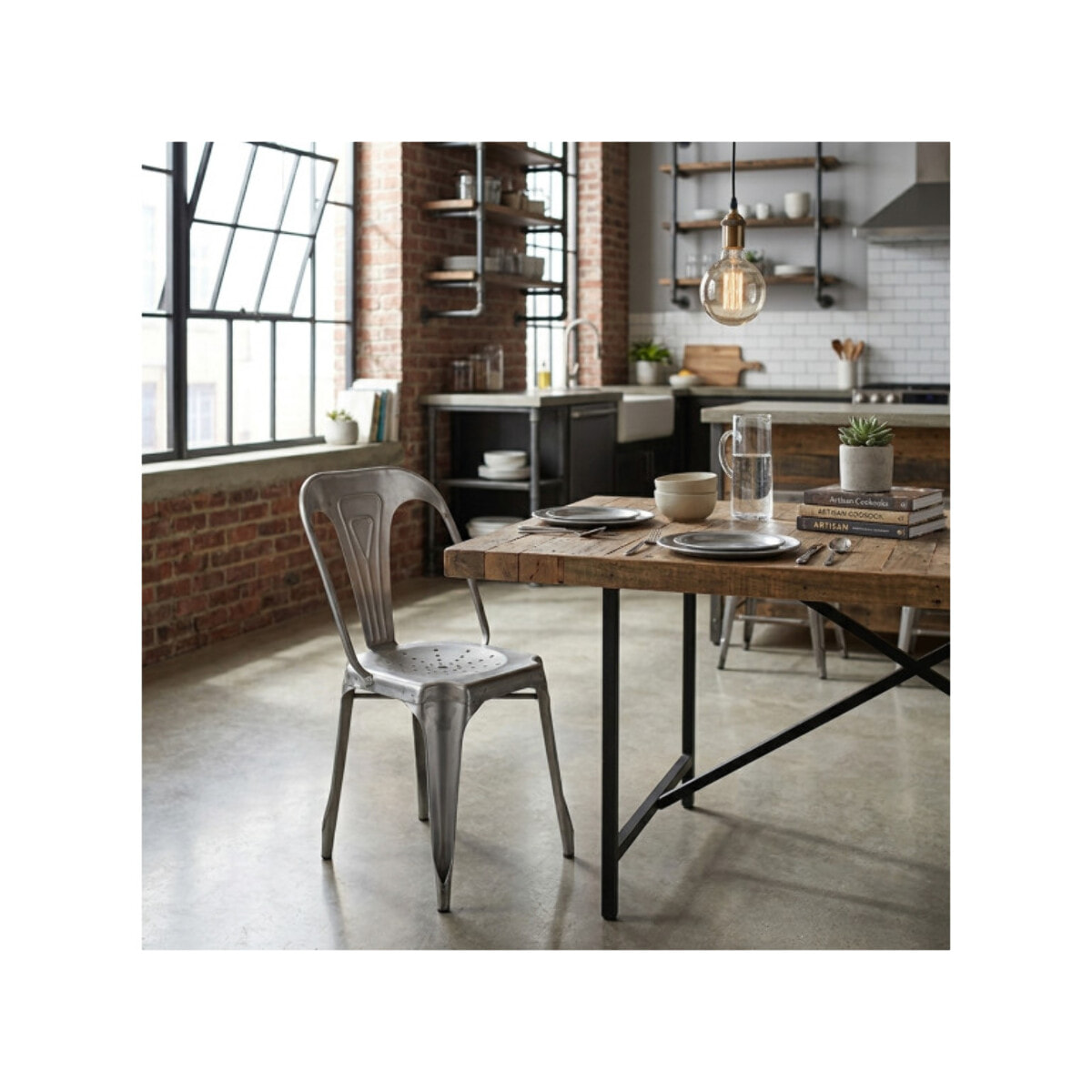 Chaise industrielle vintage en métal empilable - STEAL