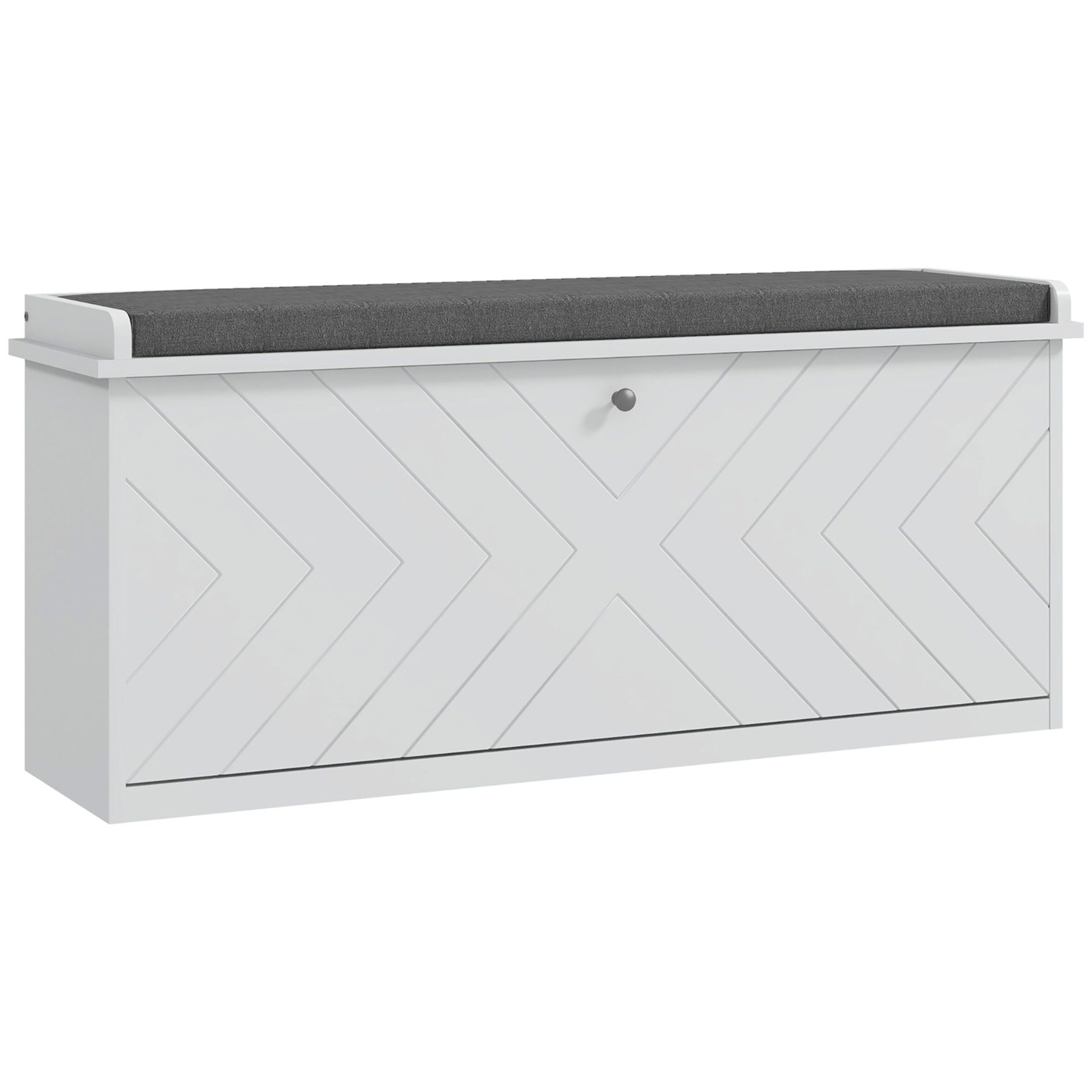 Banc à chaussures style graphique motif chevrons - coussin déhoussable inclus - blanc gris