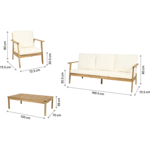 Salon de jardin en bois d'acacia avec coussins "Chilwell" - 5 places - Beige