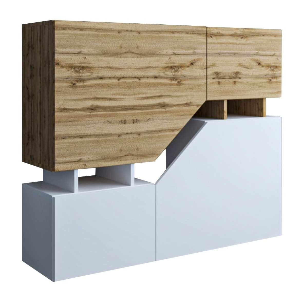 Pitt - buffet haut - 4 portes - 120 cm - Bois / Blanc