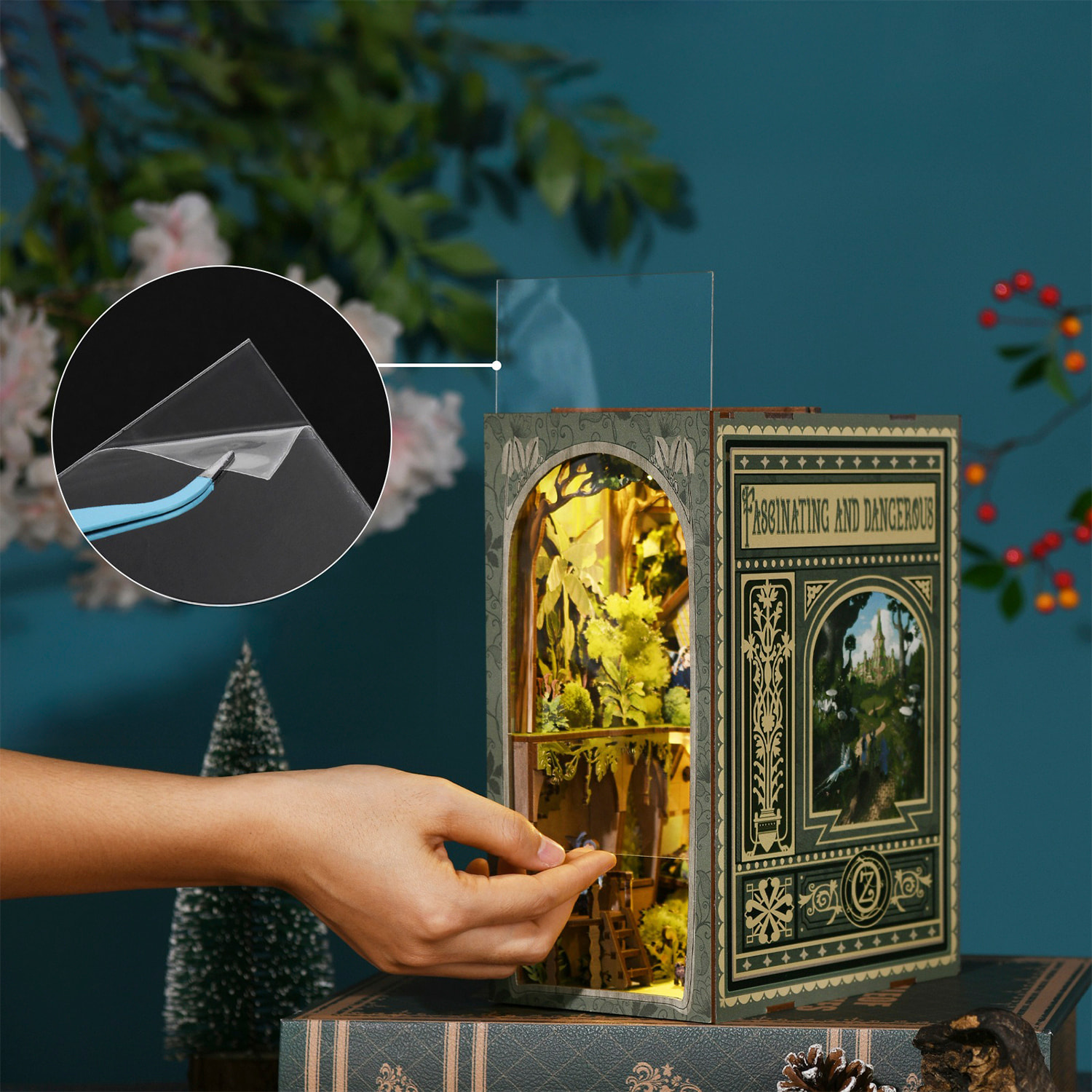 La aventura de Dorothy. Book Nook de madera, diseño 3D realista con gran detalle, cubierta y luces led. 250 piezas.