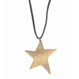 Collar largo Gran estrella dorado piel negro 80cm