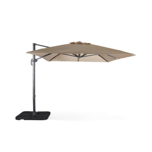 Parasol déporté rectangulaire beige 3x4m + dalles à lester 50x50cm