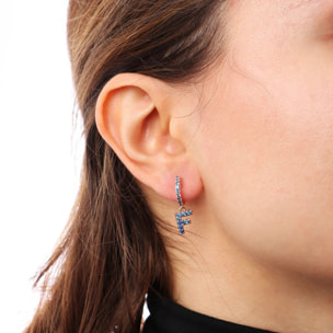 Orecchino Pendente con Lettera F in Pavé di Cubic Zirconia Rosa