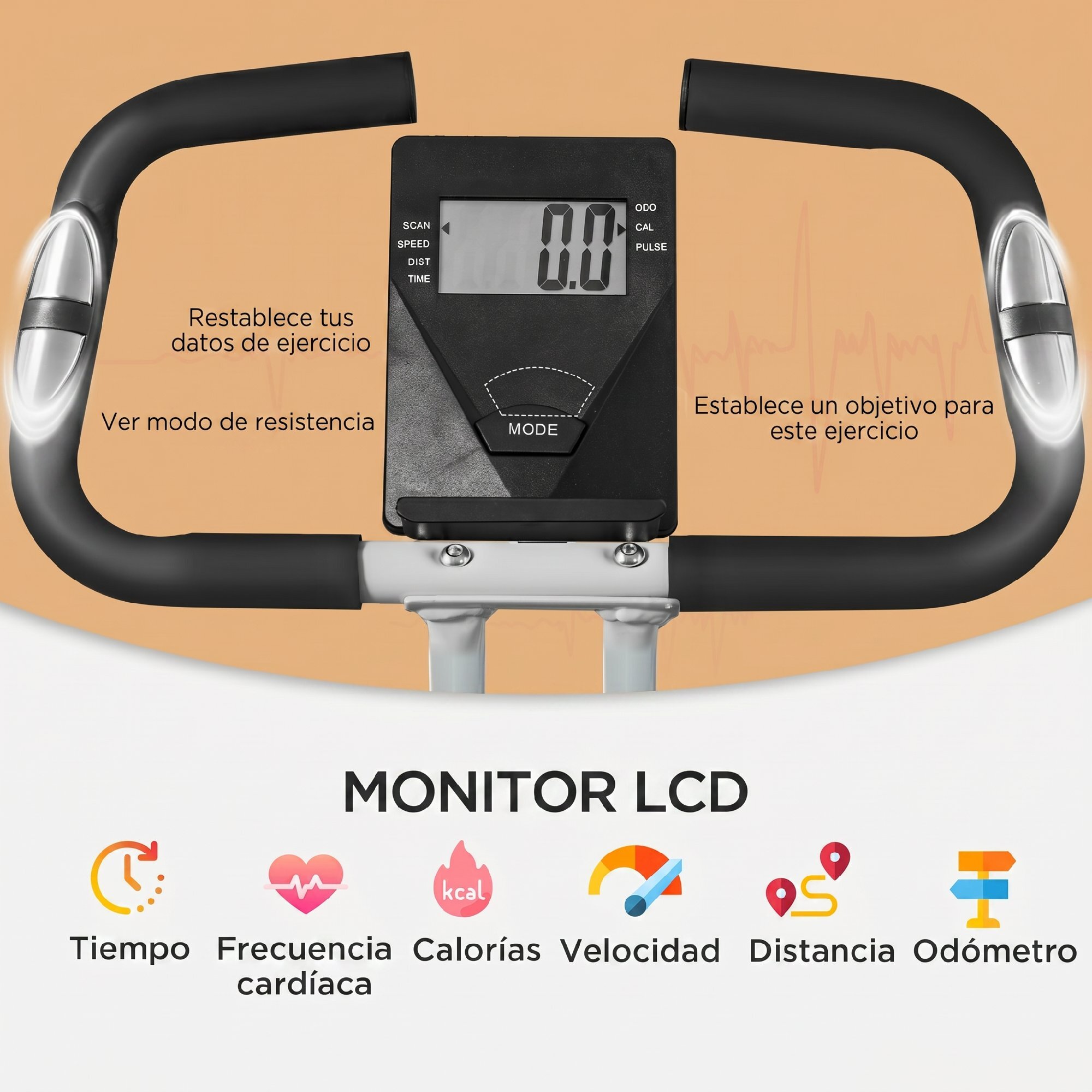 SPORTNOW Bicicleta Estática Plegable, Bicicleta Estática Casa Silenciosa con 8 Niveles Resistencia Magnética, Monitor LCD, Asiento Ajustable, Volante, Sensor Ritmo, Soporte Teléfono y Ruedas, Blanco