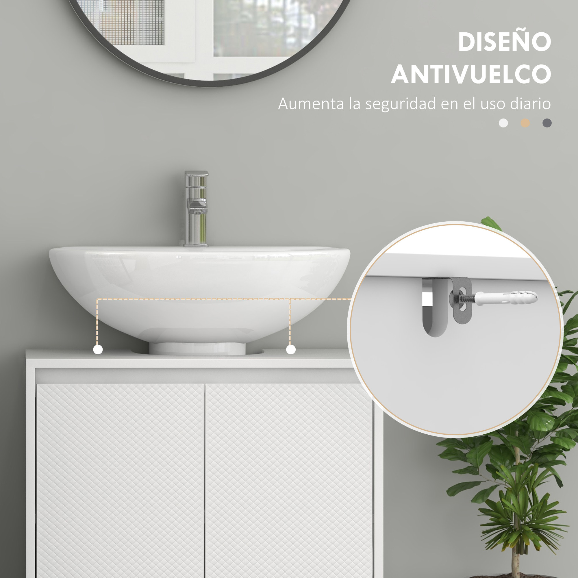 Mueble Bajo Lavabo Mueble para Debajo del Lavabo Moderno con Estante Mueble Lavabo con Pie Anti-vuelco Carga 40 kg 60x30x60 cm Blanco