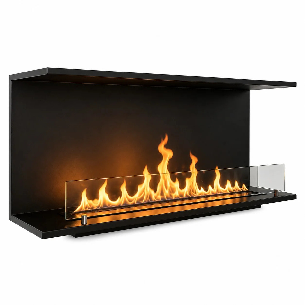Giove 120 - Camino a Bioetanolo da Incasso Trifacciale 120x50x30 cm con Bruciatore 3lt in Acciaio