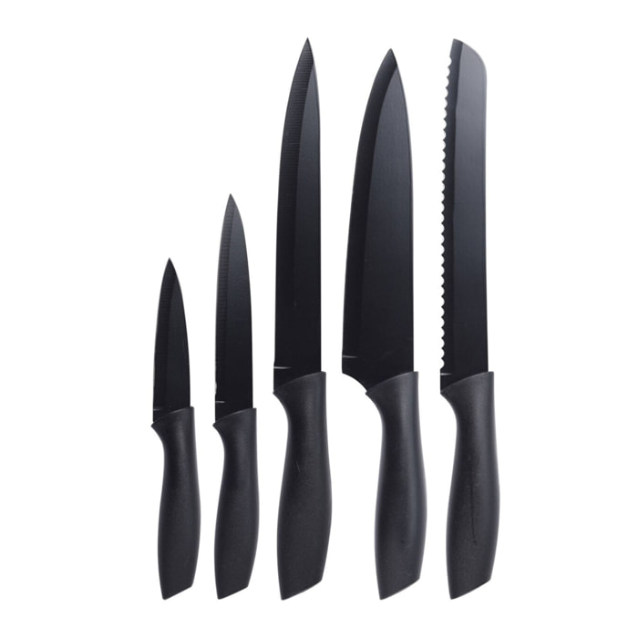 set de cuchillos de 5 piezas con mango de pp y hoja de acero coloreado - incluye cuchillo para pelar, multiusos, carne, pan y chef