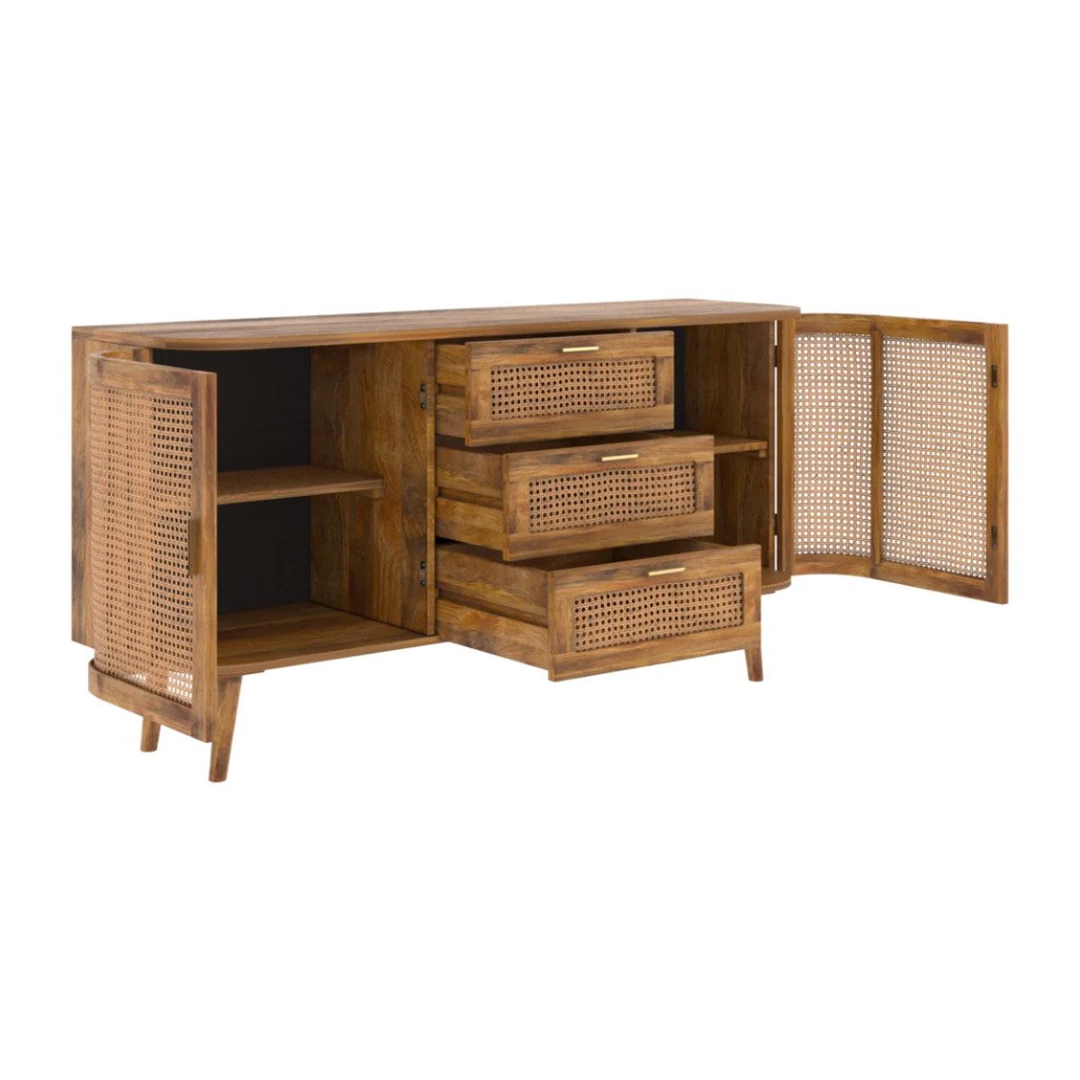 Buffet 2 portes et 3 tiroirs en cannage - Wava