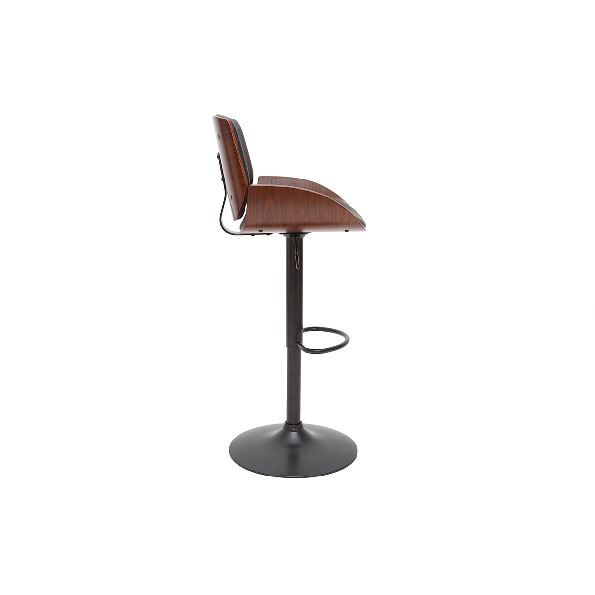 Tabouret de bar relevable noir et bois foncé VESPER