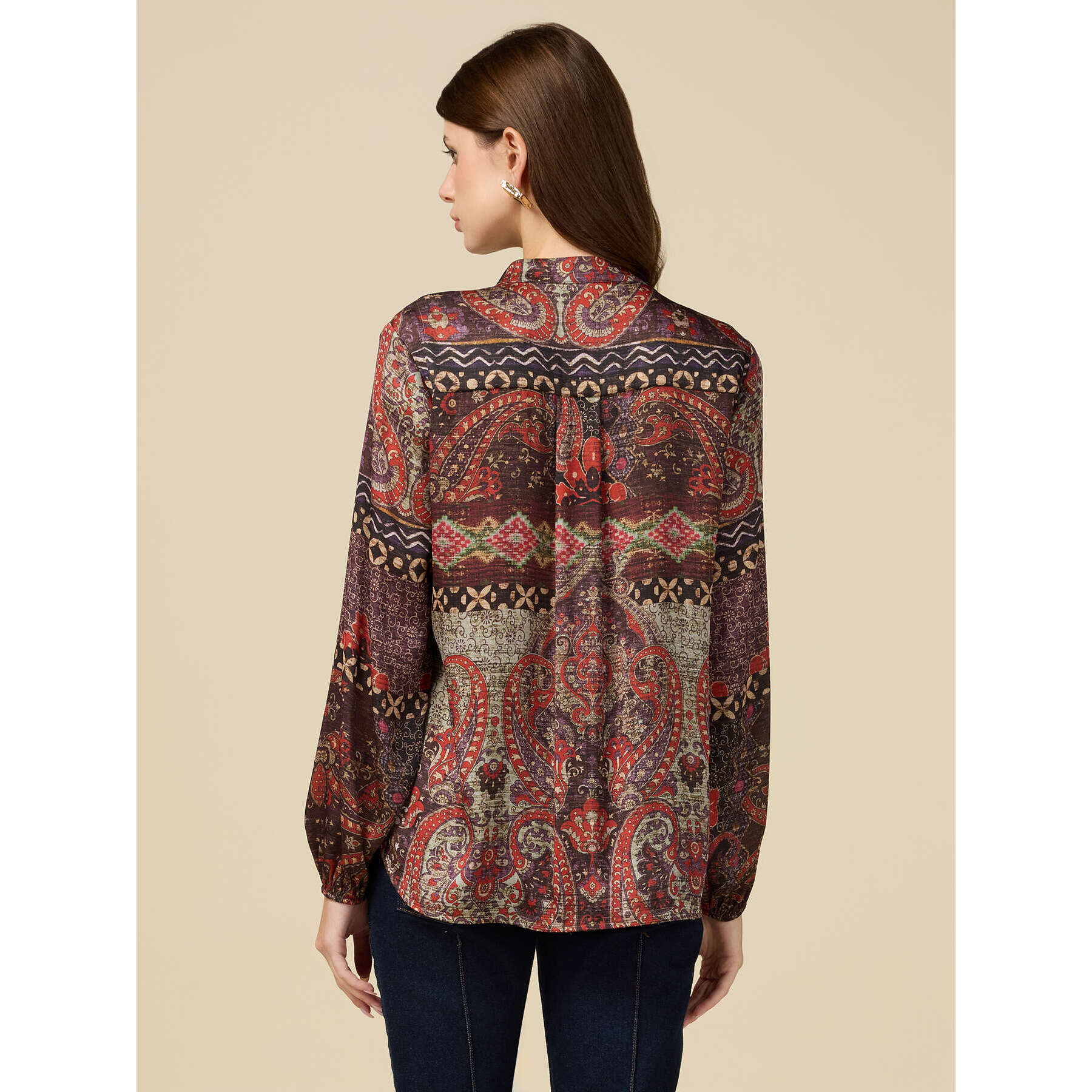 Oltre - Patterned satin blouse - Marrón