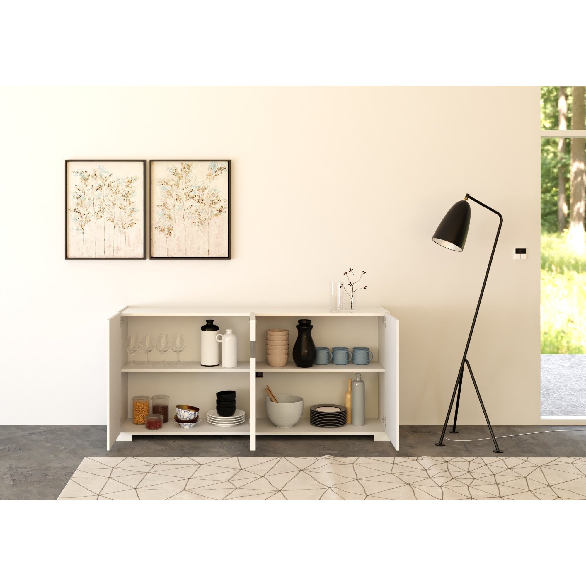 Aparador bajo 4 puertas 174x40x81 Riflesso blanco brillante