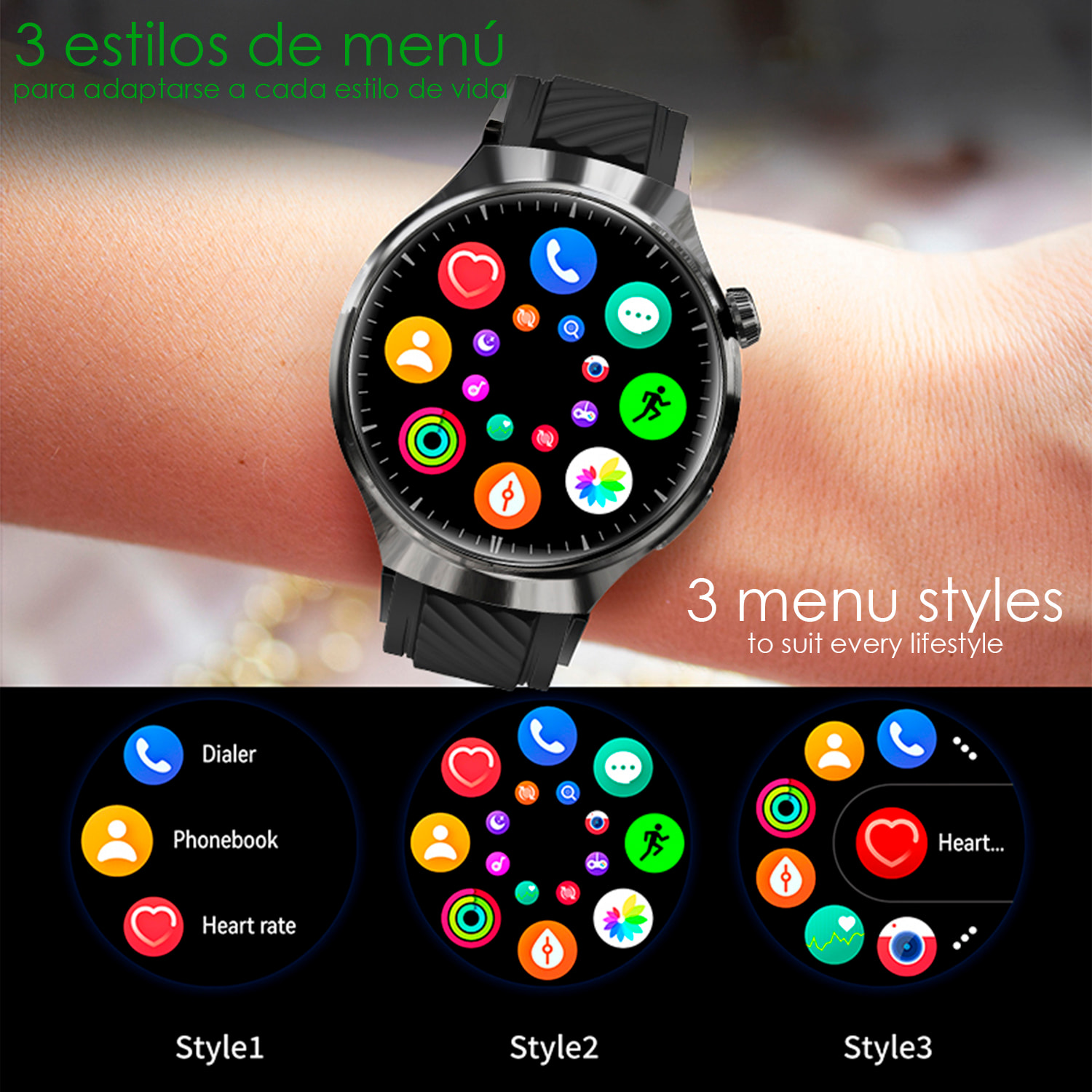 Smartwatch Watch 4 Pro con llamadas Bluetooth, dos correas (metal y cuero), modos de deporte, monitoreo de salud y corona multifunción