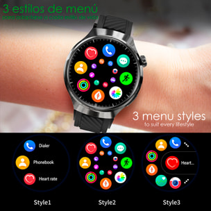 Smartwatch Watch 4 Pro con llamadas Bluetooth, dos correas (metal y cuero), modos de deporte, monitoreo de salud y corona multifunción