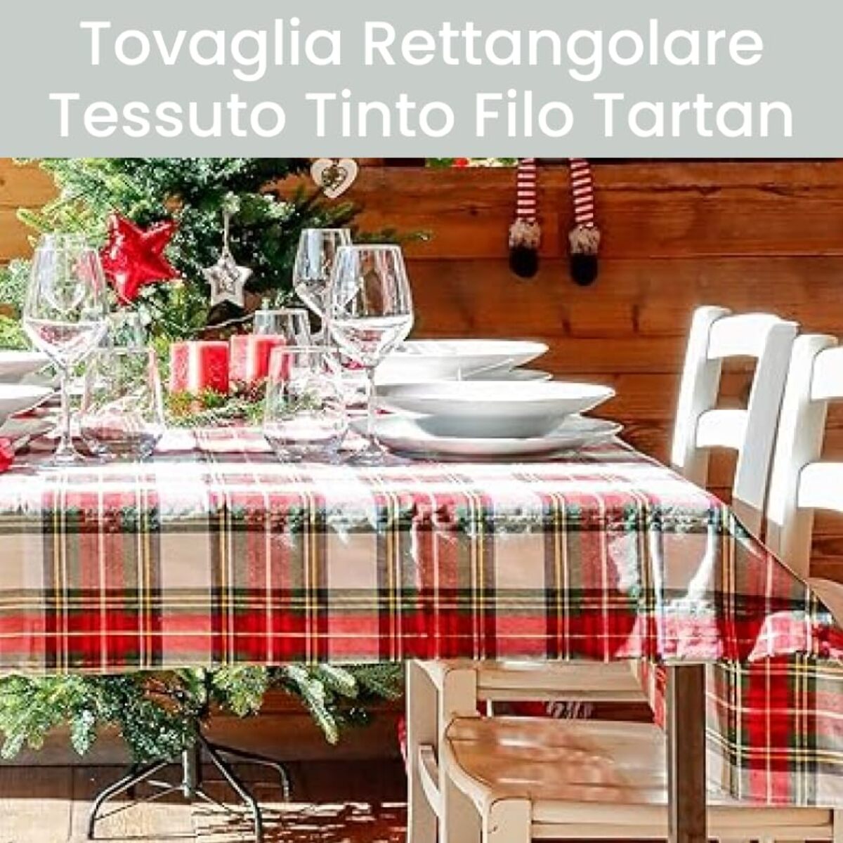 Runner natalizio rettangolare in cotone tartan con lurex, elegante decorazione per tavola delle feste, design scozzese raffinato e luminoso, resistente e pratico, facile da lavare, ideale per pranzi e cene natalizie, Made in Italy