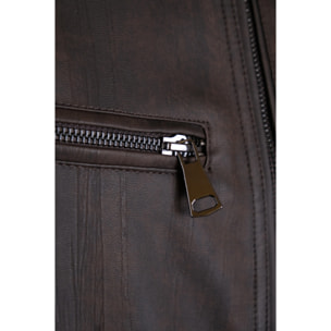 Giacca Esercito marrone in pelle con zip uomo