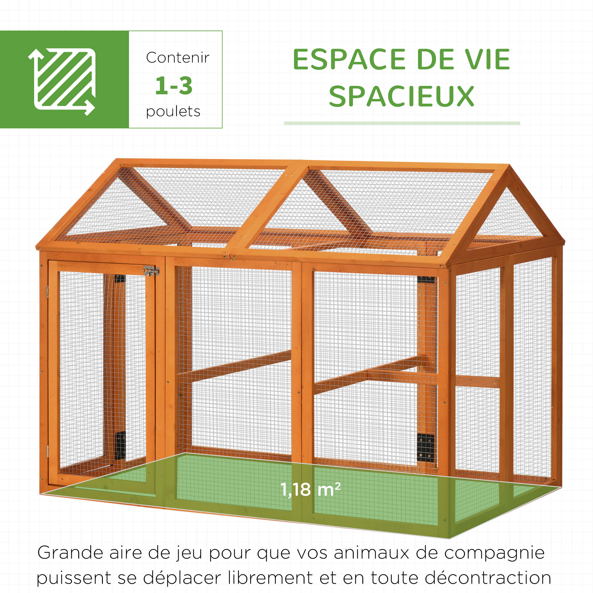 Enclos poulailler parc grillagé dim. 140L x 88,5l x 106H cm - bois de sapin pré-huilé