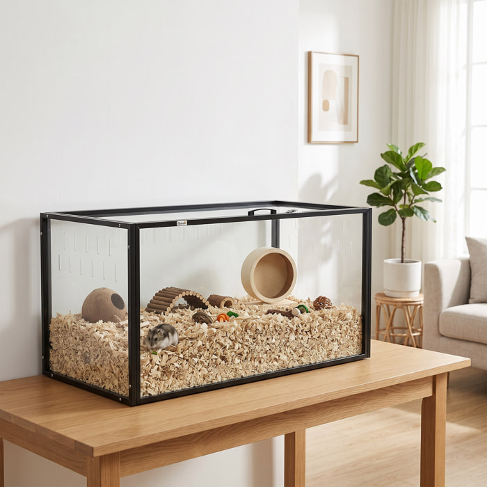 Cage hamster grande taille acrylique acier dim. 105x51x51cm toit ouvrant noir