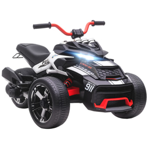 Quad Eléctrico para Niños 12V, Quad para Niños de 3-8 Años, con 2 Motores, Velocidad hasta 5â€¯km/h, 3 Ruedas, Sistema de Suspensión, Faros, Bocina, Música, USB, Negro y Blanco