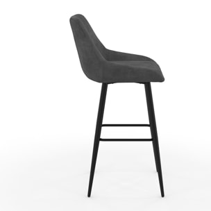 Tabourets de bar Olivia assise velours et pieds métal - Gris