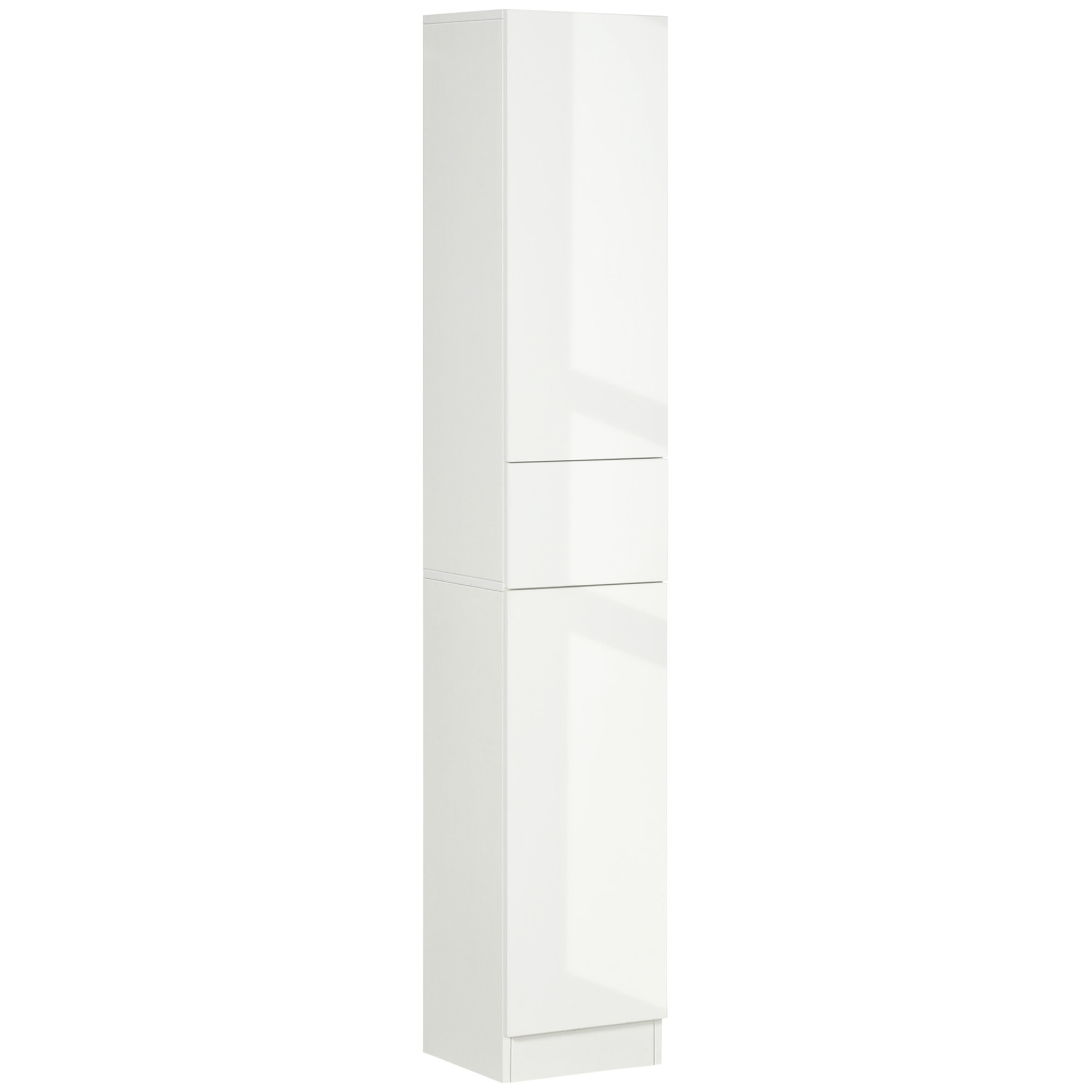 kleankin Armario Alto de Baño con 1 Cajón y 5 Estantes Abiertos Columna Auxiliar de Baño para Salón Aseo Dormitorio Estilo Moderno 30x28x170 cm Blanco