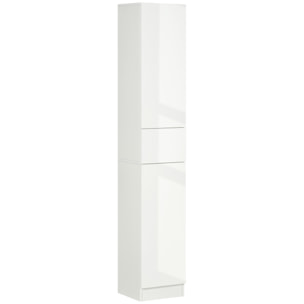 kleankin Armario Alto de Baño con 1 Cajón y 5 Estantes Abiertos Columna Auxiliar de Baño para Salón Aseo Dormitorio Estilo Moderno 30x28x170 cm Blanco