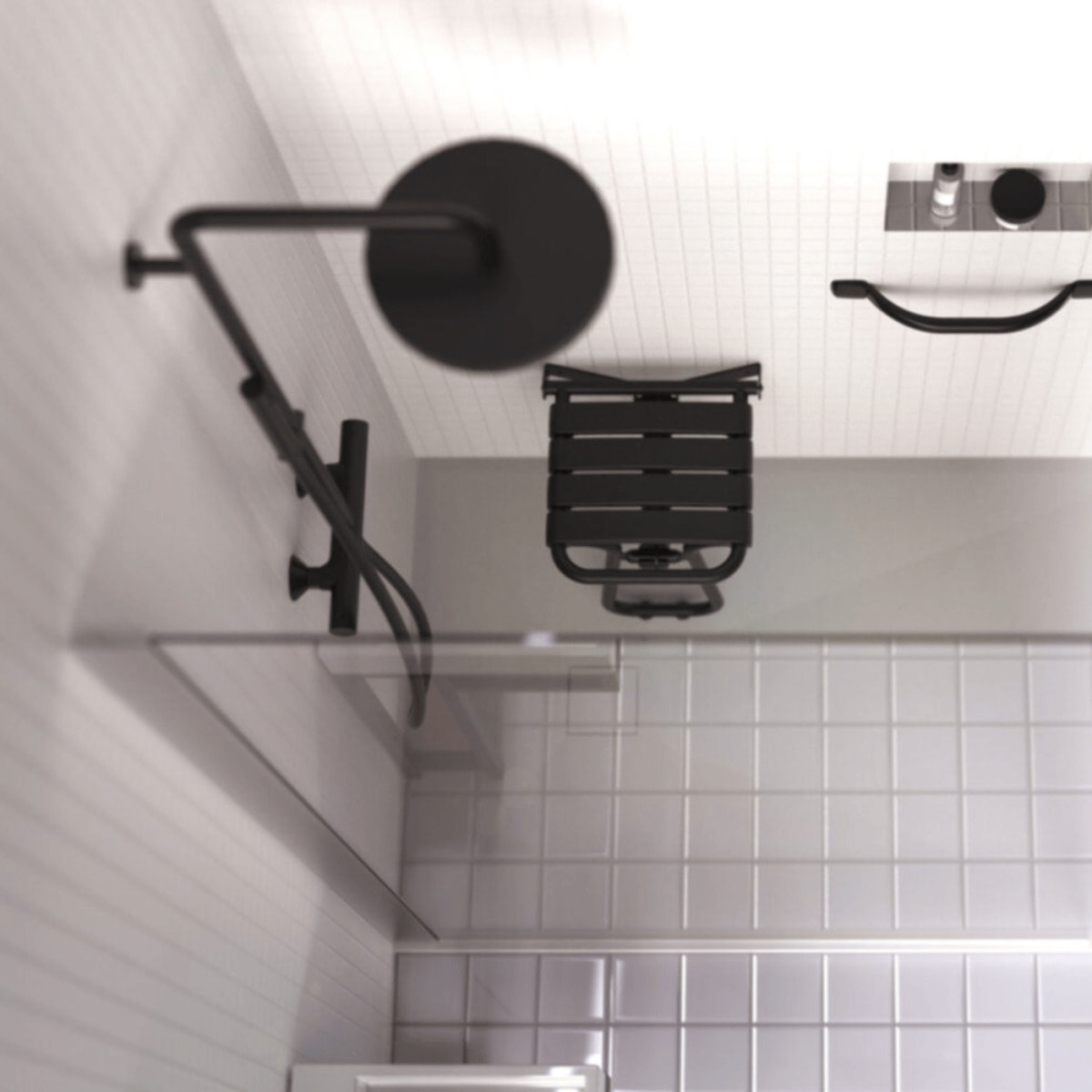 Pack avec siège de douche PMR PELLET escamotable noir mat + 2 barres d'appui 42,5 cm