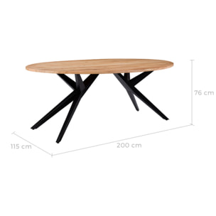 Table ovale 8 personnes en bois d'acacia et pieds en métal 200 cm - Matara