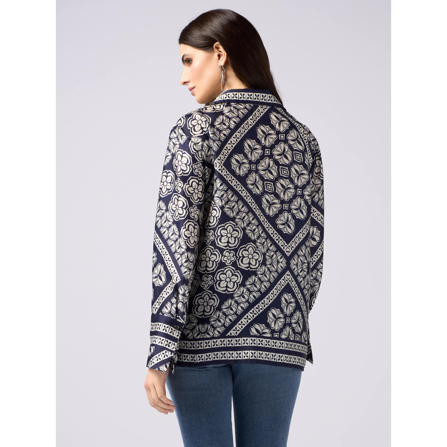 Oltre - Camicia in raso fantasia - Blu