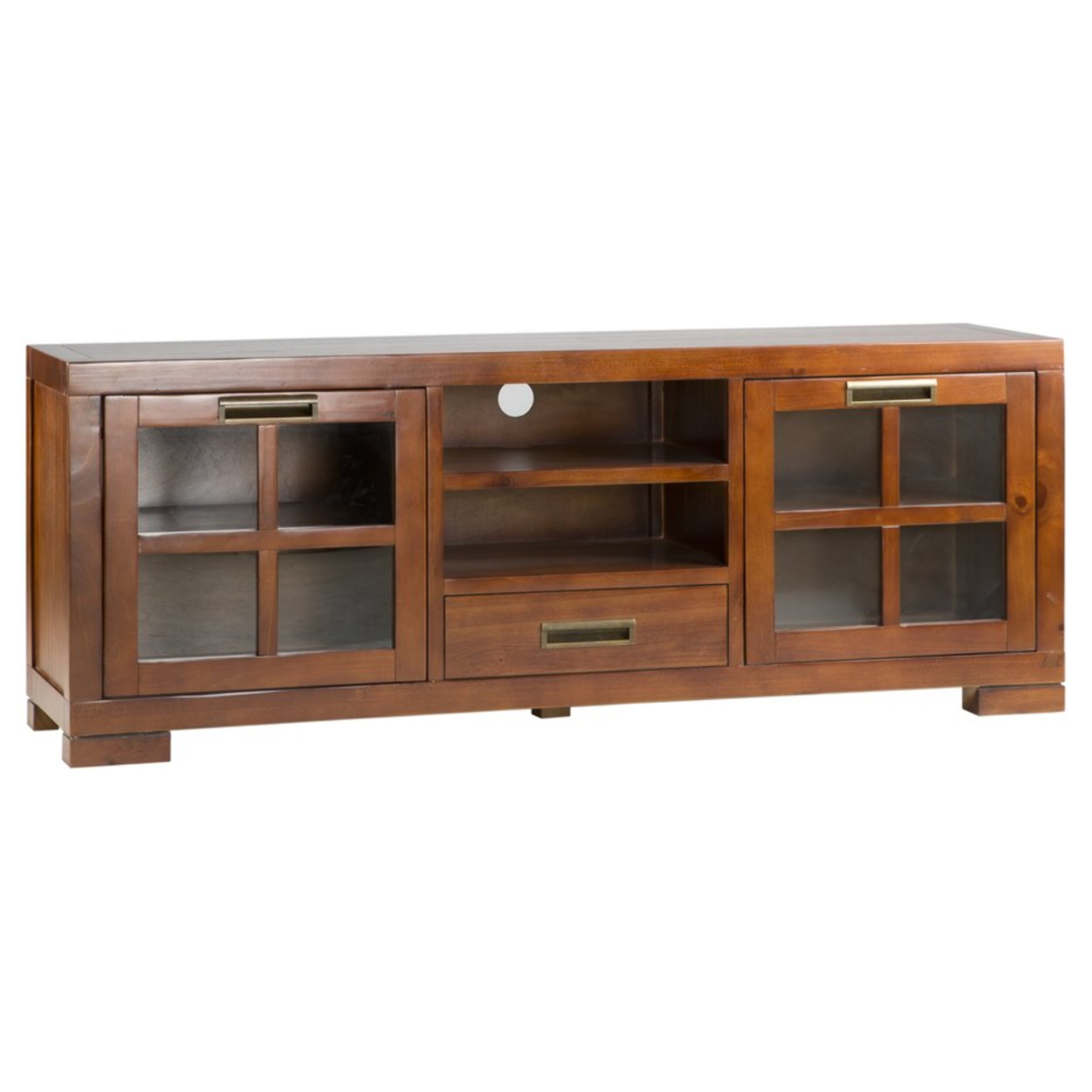 Meuble tv Kenia -bois massif de mindi et placage naturel de mindi-couleur teck 160 x 60 x 40 cm