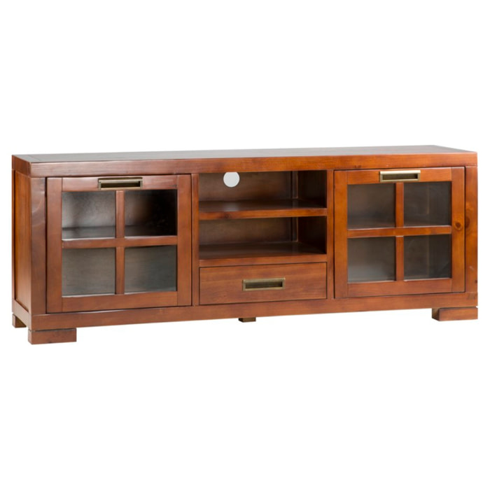 Meuble tv Kenia -bois massif de mindi et placage naturel de mindi-couleur teck 160 x 60 x 40 cm