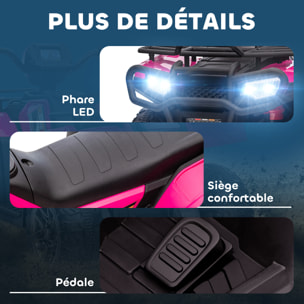 Quad électrique enfant 12V 2 moteurs vitesse 2-4Km/h effets lumineux sonores rose