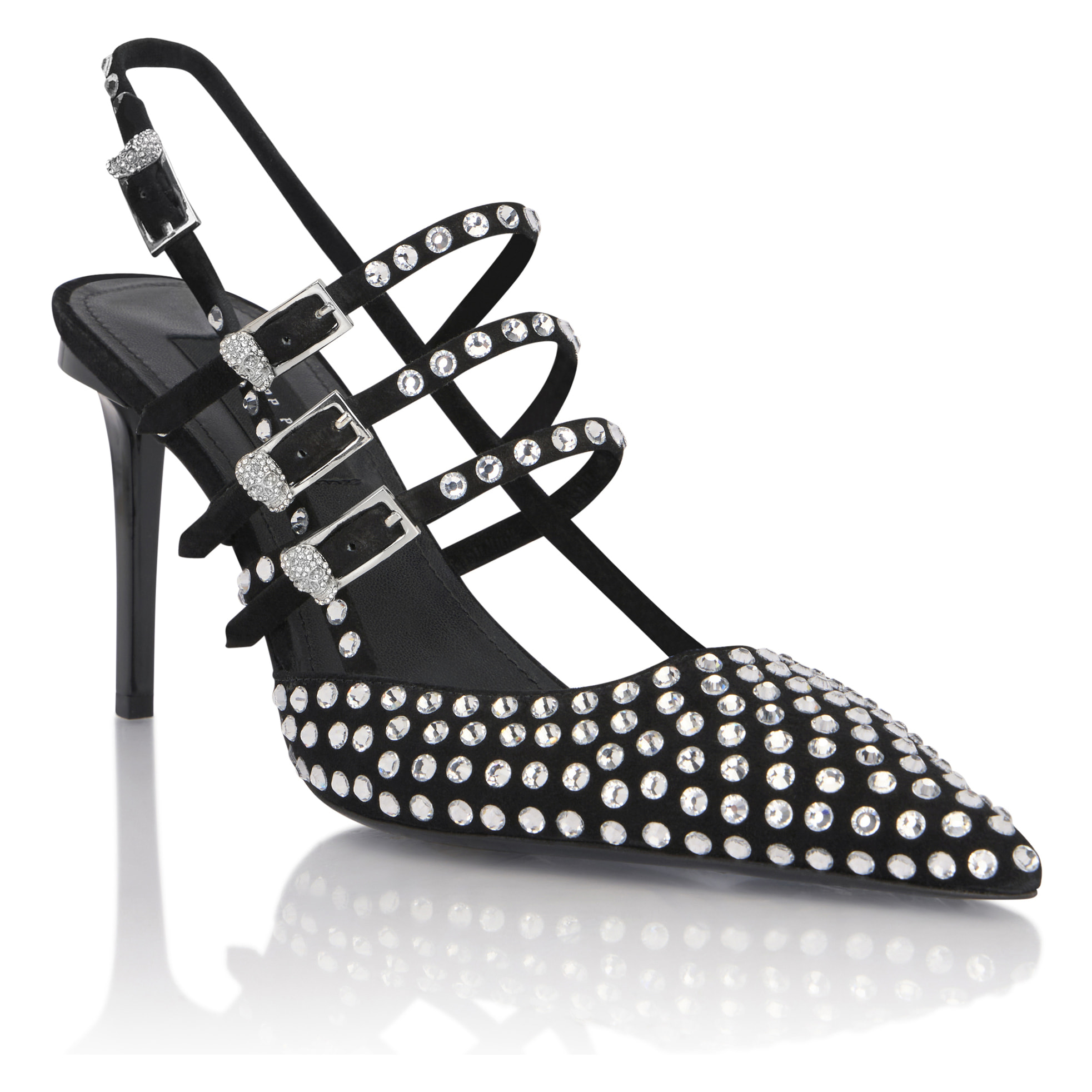 PHILIPP PLEIN Suede Slingbacks Skull Belts 9