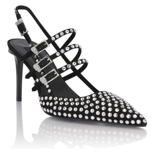 PHILIPP PLEIN Suede Slingbacks Skull Belts 9