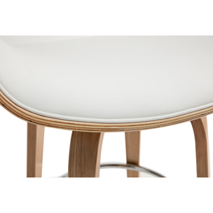 Tabouret de bar design blanc et bois clair 65 cm ARAMIS
