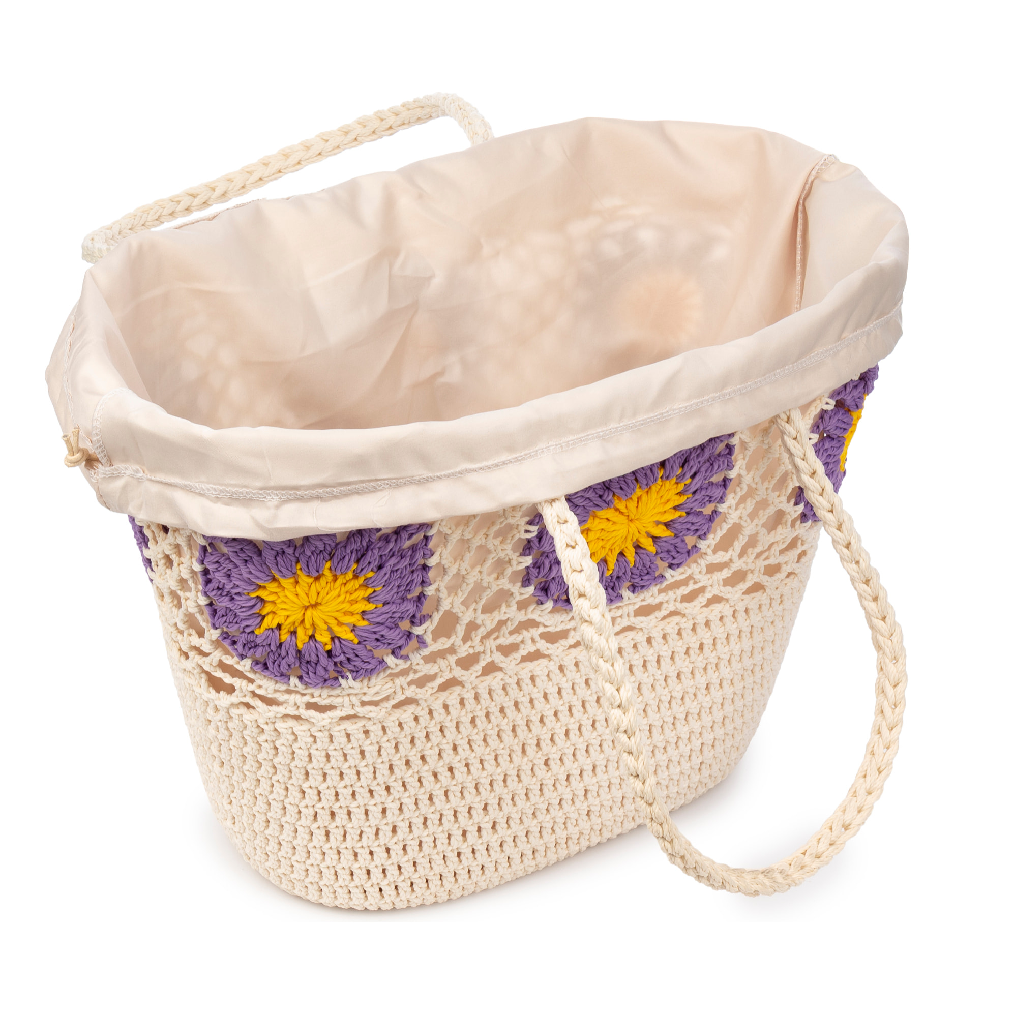 Villaga bolso de hombro mujer. Fabricado en algodón, con flores decorativas.