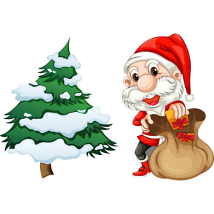 Sticker Noël le petit Père Noël et son sapin - Autocollants stickers adhésifs noël - décoration fêtes