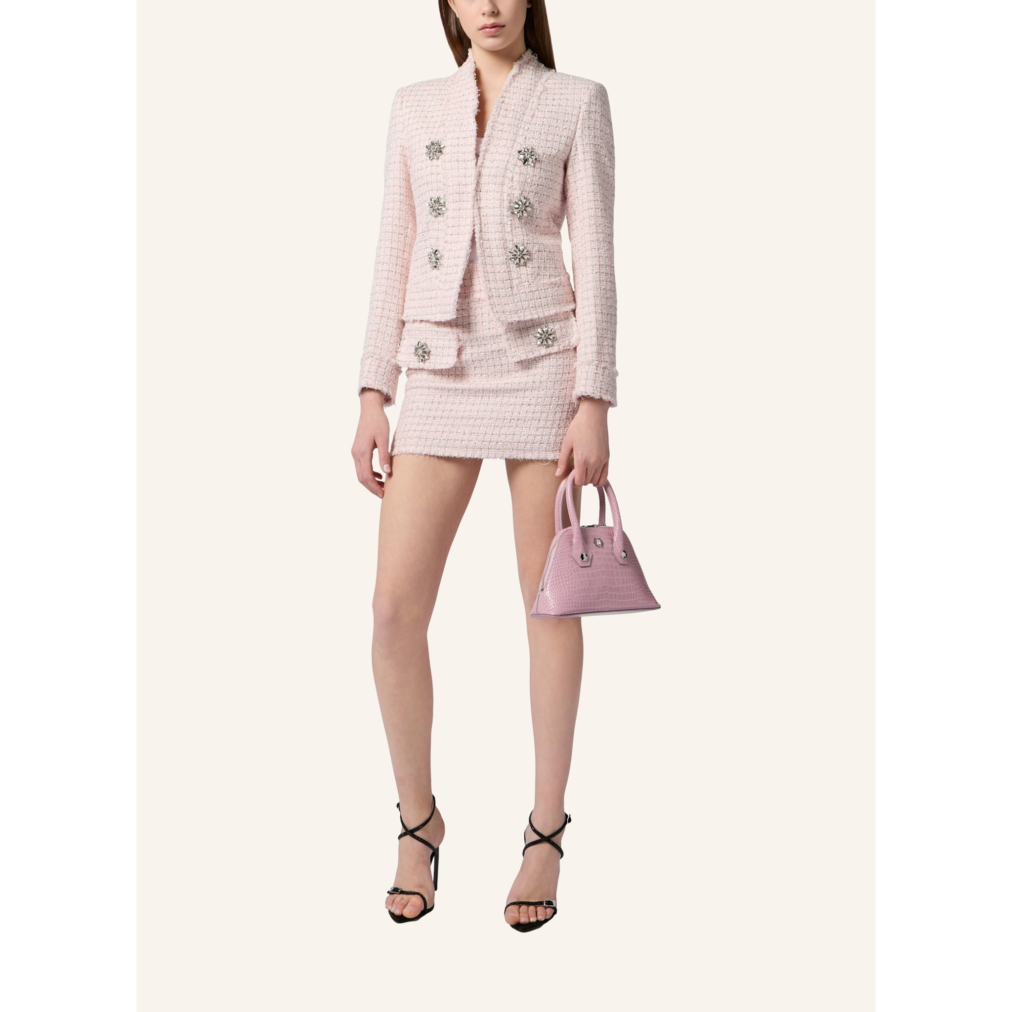 PHILIPP PLEIN Tweed Mini Skirt Crystals