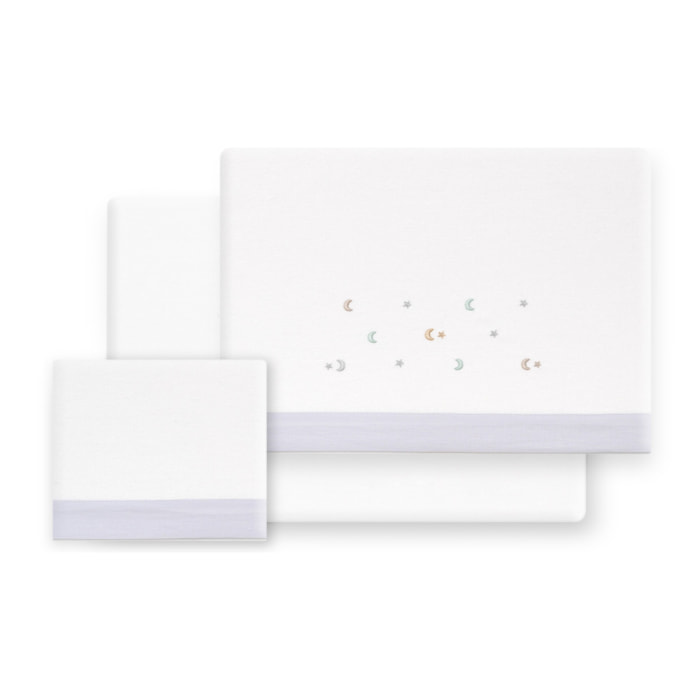Triptico Cuna Franela Estrella Luna Multicolor Bco/Gris