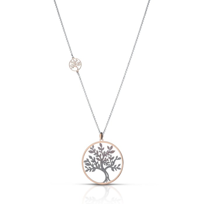 Collana Hiriwa 925 Lunga Albero Della Vita Glitter Rosè Argento Bicolore