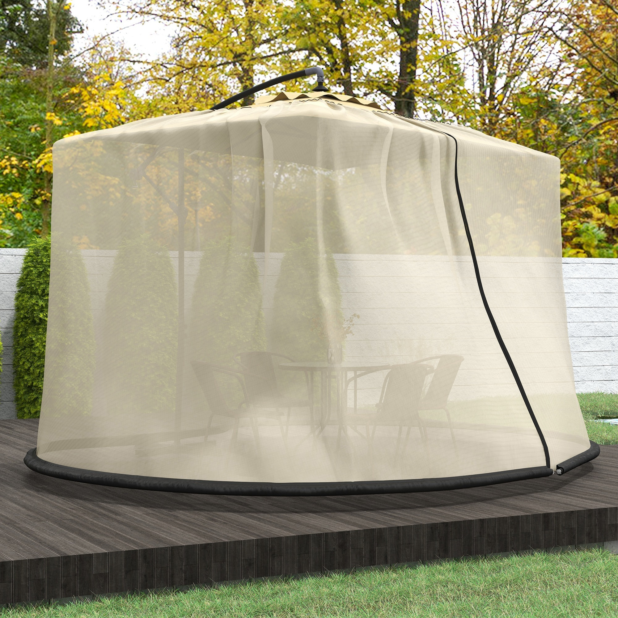 Moustiquaire cylindrique pour parasol 3 m diamètre avec fermeture éclair et lestage beige